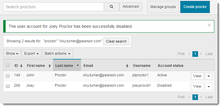 Proctor account has been disabled